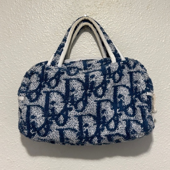 DIOR VTG Y2K Trotter No. 2 Bag Handbag Cotton Blue White Galliano Vintage Rare - Picture 3 of 14